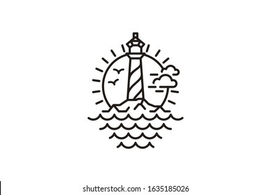 Lighthouse Searchlight Tower Coastal Beach logo design