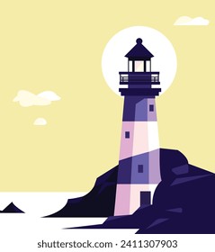 Lighthouse seashore coastline illustration vector