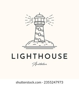 lighthouse security tower line art logo vector minimalist illustration design, lighthouse safe navigation logo design
