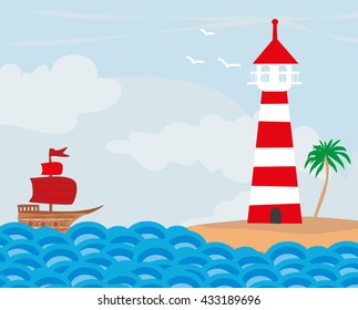 lighthouse seen from a tiny beach 