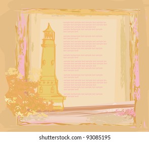 lighthouse seen from a tiny beach - Grunge Poster
