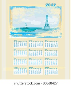 lighthouse seen from a tiny beach - vintage template for calendar 2012