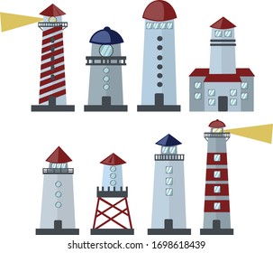 Lighthouse set. Beacon art. Pharos vector