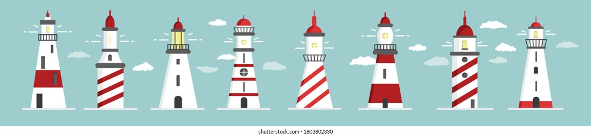 Lighthouse set. Flat design, vector illustration.