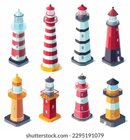 Lighthouse set vector illustration isolated