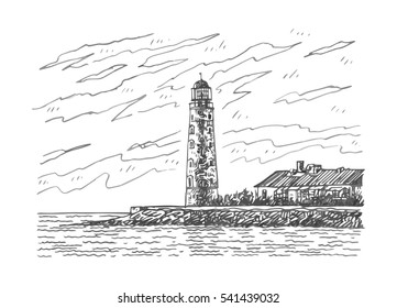 Lighthouse in Sevastopol, Crimea, Russia. Sketch by hand. Vector illustration.
