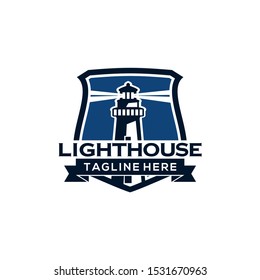 Lighthouse Shield Icon Logo Template Vector