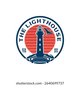 Lighthouse Shield Icon Logo Template Vector