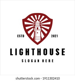 Lighthouse shield logo design inspiration.	