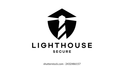 lighthouse and shield logo design, logo design template, creative idea symbol.