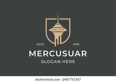 lighthouse shield logo mark premium vector