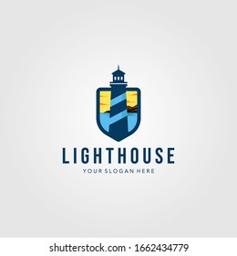 lighthouse shield logo vector design template