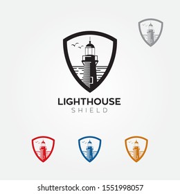 Lighthouse shield logo vector illustration symbol icon badge