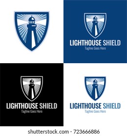 Lighthouse Shield - Vector Illustration - Icon and Logo