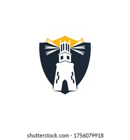 Lighthouse and Shield vector logo design.