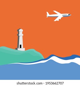 Lighthouse shiluate flat vector concept design.