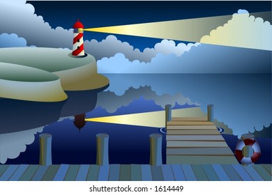 Lighthouse shining its light