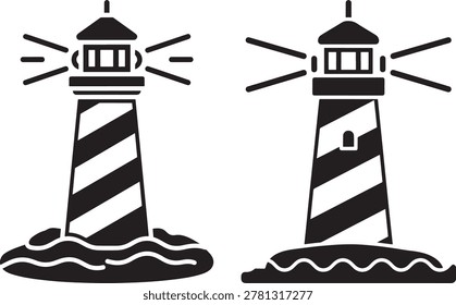 Lighthouse shining light, navigation aid, coastal safety, maritime symbol.
