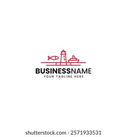 Lighthouse ship and Fish Logo design