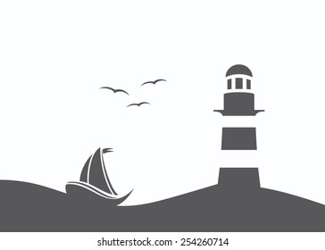 Lighthouse and ship illustration