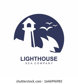 Lighthouse Ship Sea Birds Logo
