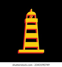 Lighthouse sign illustration. 3D Extruded Yellow Icon with Red Sides a Black background. Illustration.