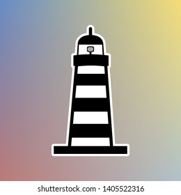 Lighthouse sign illustration. Black icon in white shell at pastel color background. Illustration.