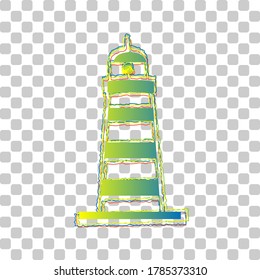 Lighthouse sign illustration. Blue to green gradient Icon with Four Roughen Contours on stylish transparent Background. Illustration.