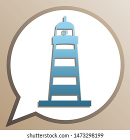 Lighthouse sign illustration. Bright cerulean icon in white speech balloon at pale taupe background. Illustration.
