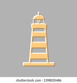 Lighthouse sign illustration. Emboss effect with light orange icon on gray background.