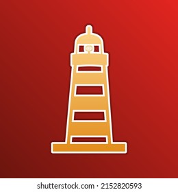 Lighthouse sign illustration. Golden gradient Icon with contours on redish Background. Illustration.