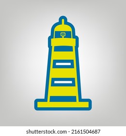 Lighthouse sign illustration. Icon in colors of Ukraine flag (yellow, blue) at gray Background. Illustration.
