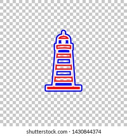 Lighthouse sign illustration. Red, white and contour icon at transparent background. Illustration.