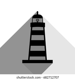 Lighthouse sign illustration. Vector. Black icon with two flat gray shadows on white background.