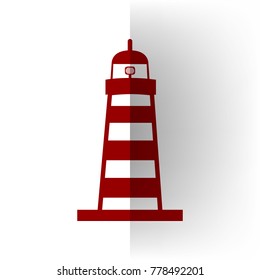 Lighthouse sign illustration. Vector. Bordo icon on white bending paper background.