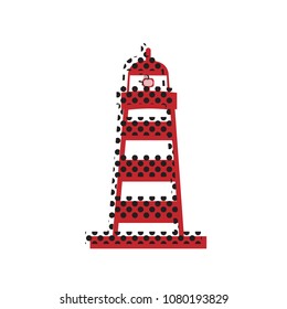 Lighthouse sign illustration. Vector. Brown icon with shifted black circle pattern as duplicate at white background. Isolated.