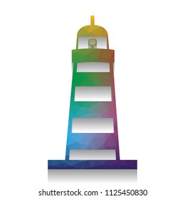 Lighthouse sign illustration. Vector. Colorful icon with bright texture of mosaic with soft shadow on white background. Isolated.