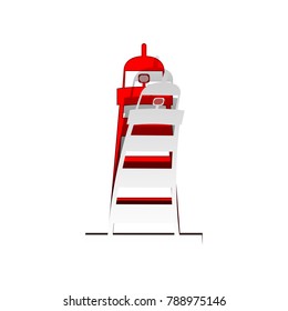 Lighthouse sign illustration. Vector. Detachable paper icon with red body stock. Isolated.
