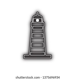 Lighthouse sign illustration. Vector. Double contour black icon with soft shadow at white background. Isolated.