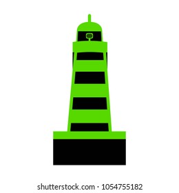 Lighthouse sign illustration. Vector. Green 3d icon with black side on white background. Isolated.