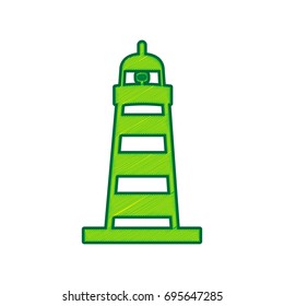 Lighthouse sign illustration. Vector. Lemon scribble icon on white background. Isolated