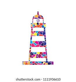 Lighthouse sign illustration. Vector. Stained glass icon on white background. Colorful polygons. Isolated.