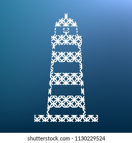 Lighthouse sign illustration. Vector. White textured icon at lapis lazuli gradient background.