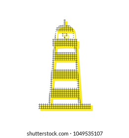 Lighthouse sign illustration. Vector. Yellow icon with square pattern duplicate at white background. Isolated.