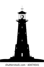 Lighthouse silhouette - black isolated on white (vector)