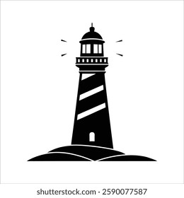 Lighthouse silhouette illustration on white background.