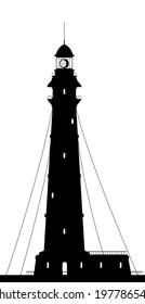 Lighthouse. Silhouette of large lighthouse isolated on white background. Vector illustration.