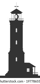 Lighthouse. Silhouette of large lighthouse isolated on white background. Vector illustration.