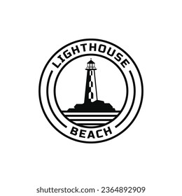 Lighthouse silhouette logo design ideas vintage retro label
