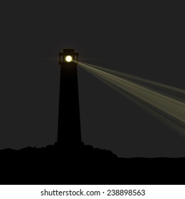 Lighthouse silhouette at night. Vector illustration, eps 10.